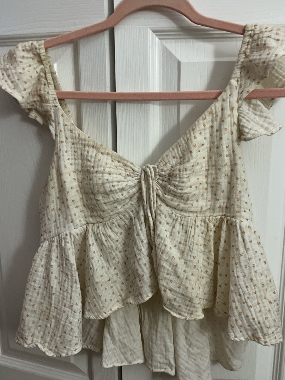 Light Cream Floral Ruffle Peplum Top